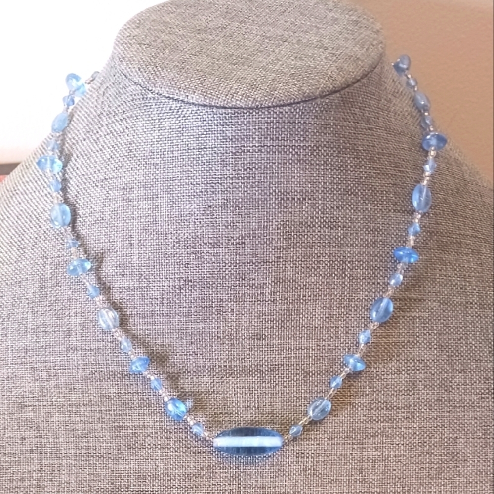 Handmade Blue Necklace w/ Glass Beads - New Item (18.5")